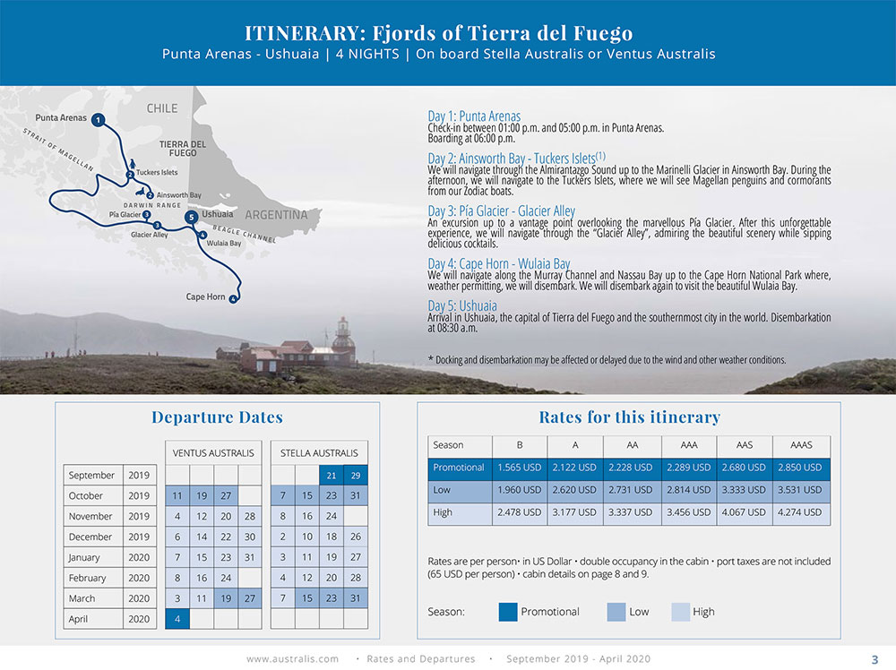 Australis Fjords of Tierra del Fuego Cruise Punta Arenas to Ushuaia to Punta Arenas